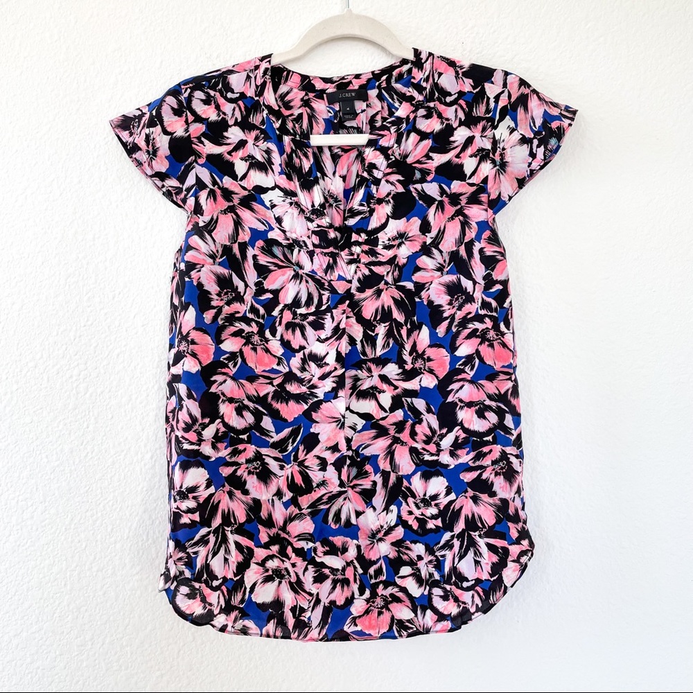 J. Crew Floral Short Sleeve Blouse